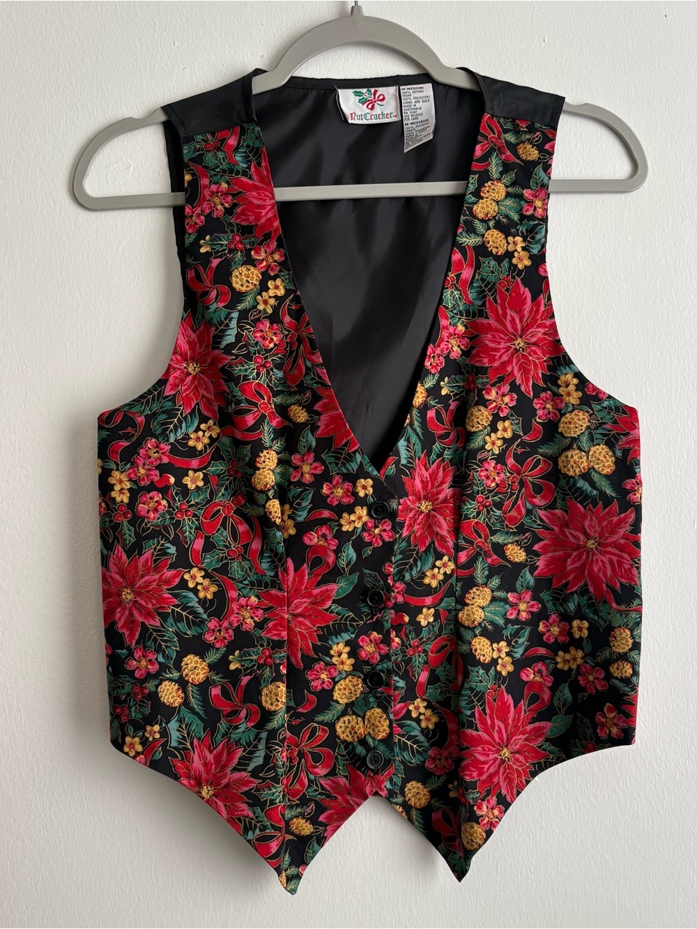 Vintage NutCracker Women’s Christmas Holiday Floral Button Front Vest Size M
